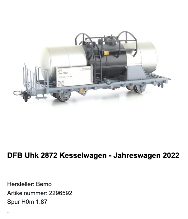 BEMO DFB Uhk 2872 Kesselwagen - Jahreswagen 2022