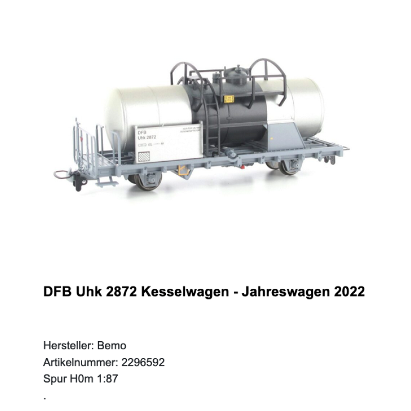 BEMO DFB Uhk 2872 Kesselwagen - Jahreswagen 2022